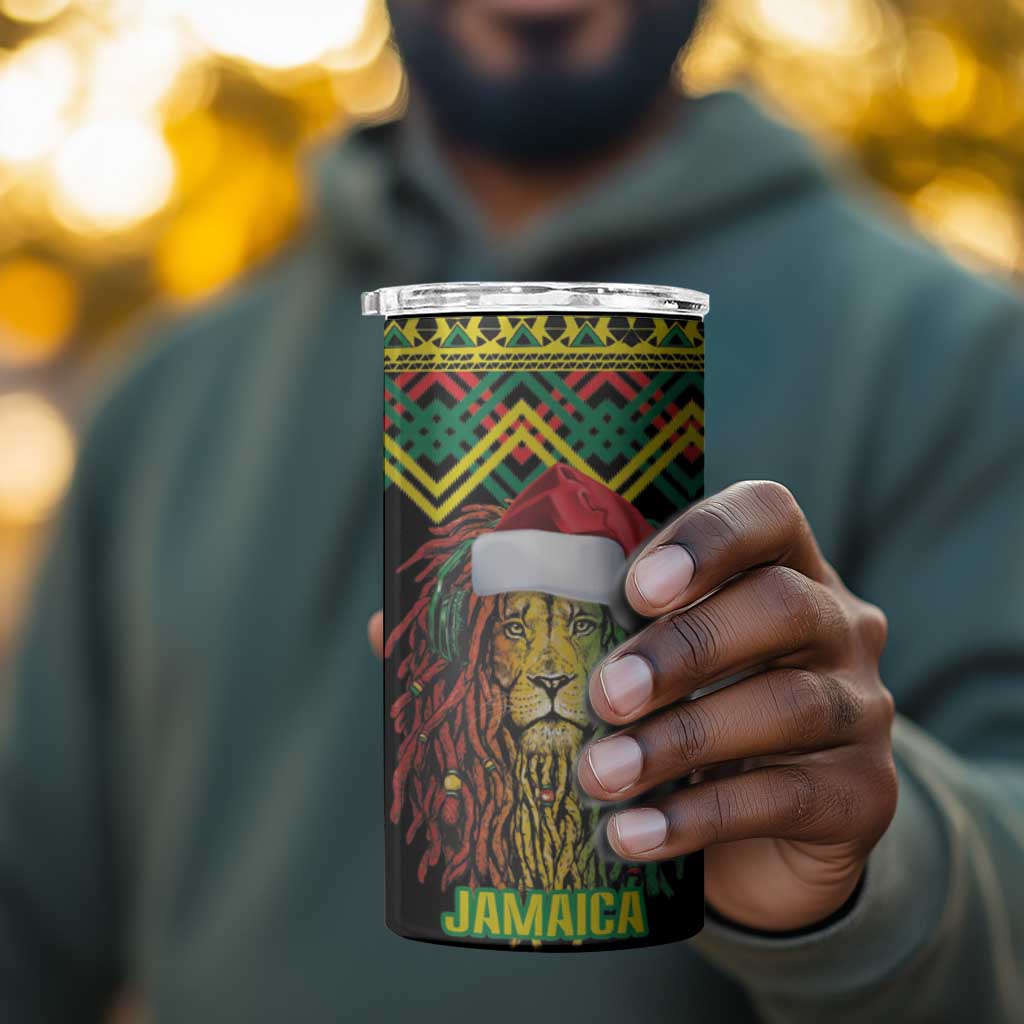 Black Jamaican Christmas 4 in 1 Can Cooler Tumbler Reggae Lion With Kente Pattern