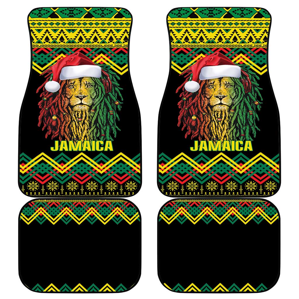 Black Jamaican Christmas Car Mats Reggae Lion With Kente Pattern