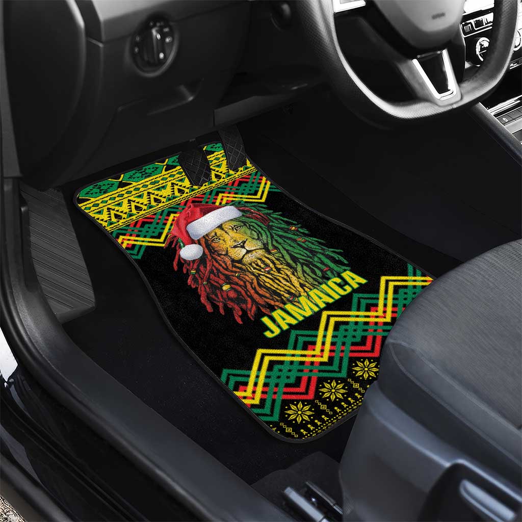 Black Jamaican Christmas Car Mats Reggae Lion With Kente Pattern