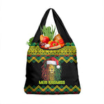 Black Jamaican Christmas Grocery Bag Reggae Lion With Kente Pattern