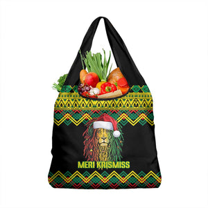 Black Jamaican Christmas Grocery Bag Reggae Lion With Kente Pattern