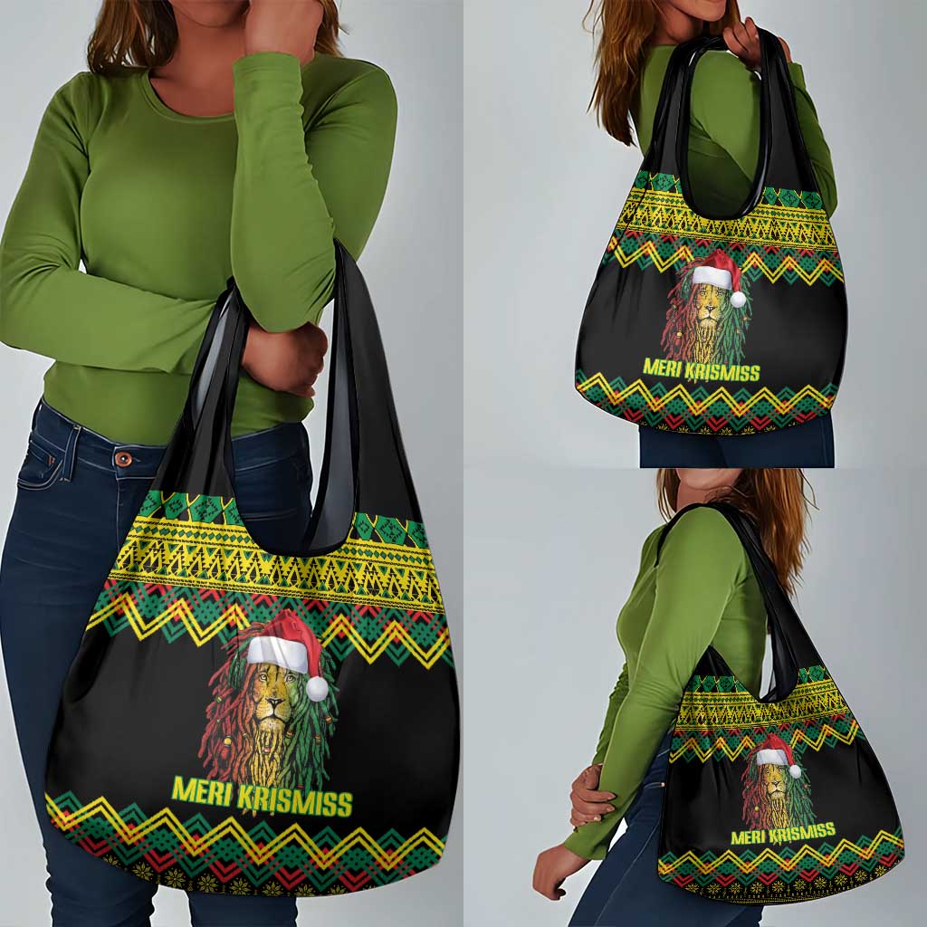 Black Jamaican Christmas Grocery Bag Reggae Lion With Kente Pattern