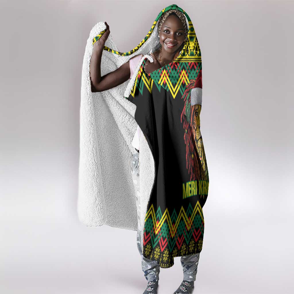 Black Jamaican Christmas Hooded Blanket Reggae Lion With Kente Pattern