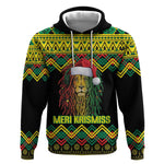 Black Jamaican Christmas Hoodie Reggae Lion With Kente Pattern