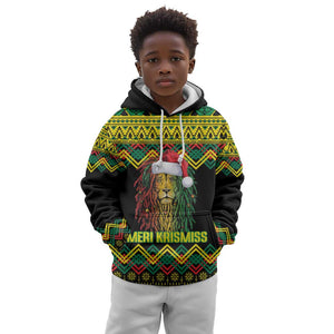 Black Jamaican Christmas Kid Hoodie Reggae Lion With Kente Pattern