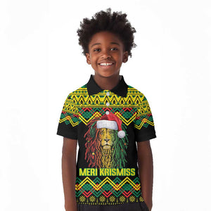 Black Jamaican Christmas Kid Polo Shirt Reggae Lion With Kente Pattern