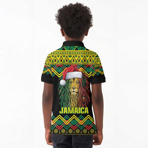 Black Jamaican Christmas Kid Polo Shirt Reggae Lion With Kente Pattern