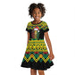 Black Jamaican Christmas Kid Short Sleeve Dress Reggae Lion With Kente Pattern