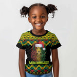 Black Jamaican Christmas Kid T shirt Reggae Lion With Kente Pattern