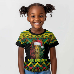 Black Jamaican Christmas Kid T shirt Reggae Lion With Kente Pattern