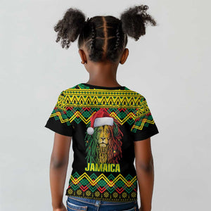 Black Jamaican Christmas Kid T shirt Reggae Lion With Kente Pattern