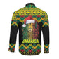 Black Jamaican Christmas Long Sleeve Button Shirt Reggae Lion With Kente Pattern
