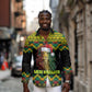 Black Jamaican Christmas Long Sleeve Button Shirt Reggae Lion With Kente Pattern