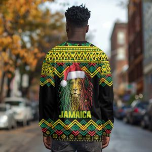 Black Jamaican Christmas Long Sleeve Shirt Reggae Lion With Kente Pattern
