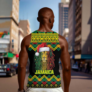 Black Jamaican Christmas Men Tank Top Reggae Lion With Kente Pattern