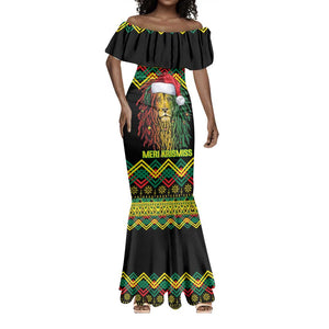 Black Jamaican Christmas Mermaid Dress Reggae Lion With Kente Pattern