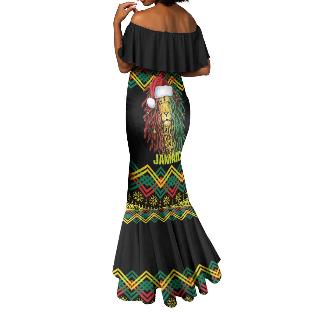 Black Jamaican Christmas Mermaid Dress Reggae Lion With Kente Pattern