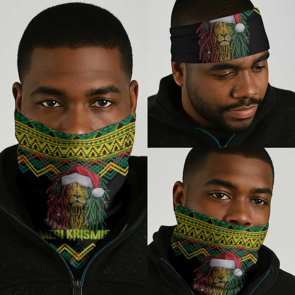 Black Jamaican Christmas Neck Gaiter Reggae Lion Kente Pattern LT18