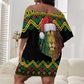 Black Jamaican Christmas Off Shoulder Short Dress Reggae Lion With Kente Pattern