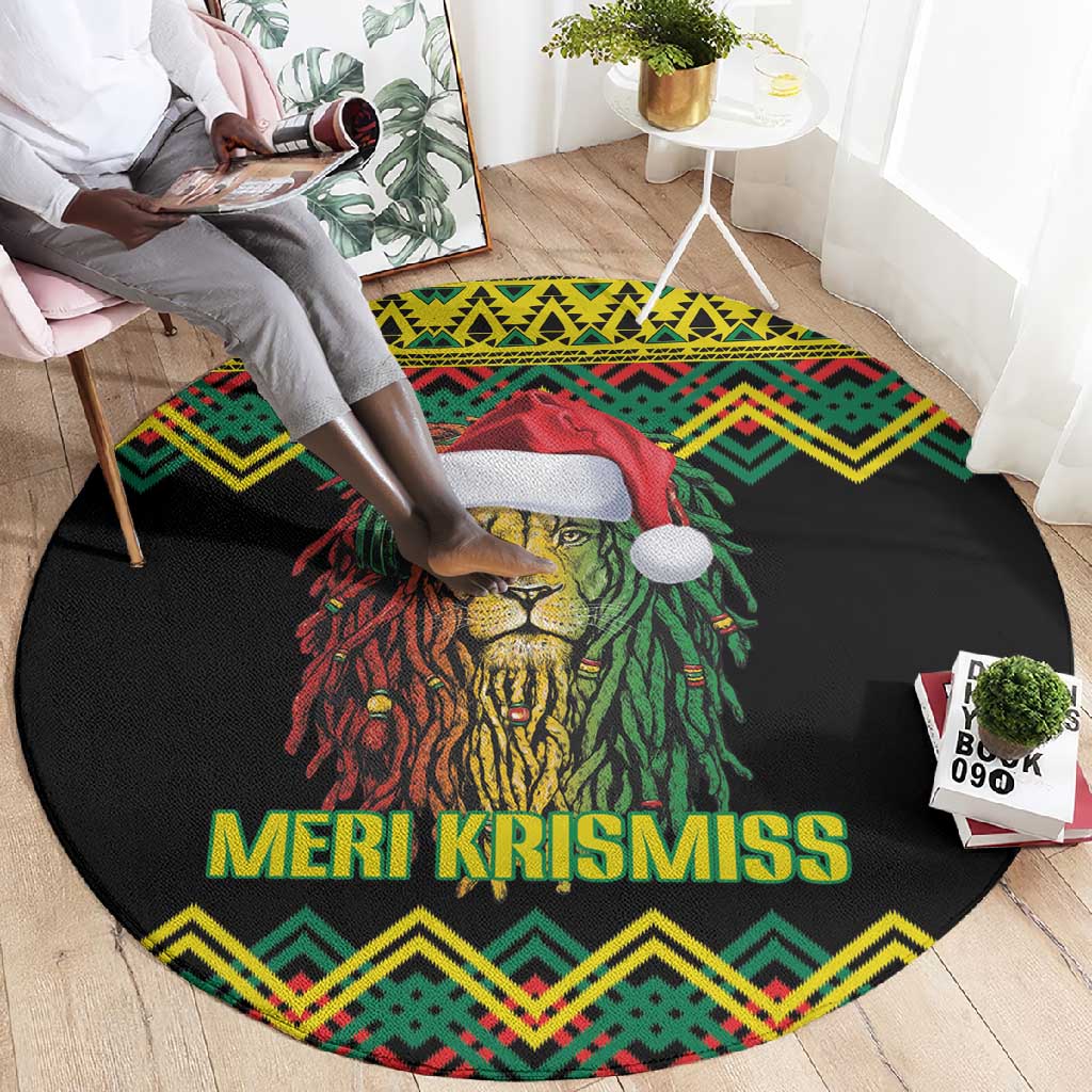 Black Jamaican Christmas Round Carpet Reggae Lion With Kente Pattern