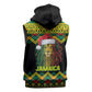 Black Jamaican Christmas Sleeveless Hoodie Reggae Lion With Kente Pattern - African Pride