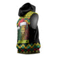 Black Jamaican Christmas Sleeveless Hoodie Reggae Lion With Kente Pattern - African Pride