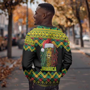 Black Jamaican Christmas Sweatshirt Reggae Lion With Kente Pattern