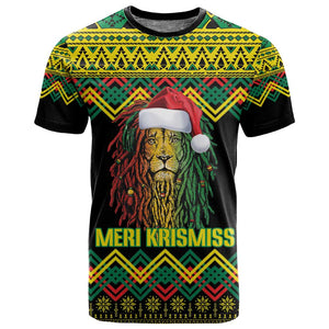 Black Jamaican Christmas T shirt Reggae Lion With Kente Pattern