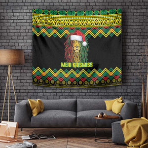 Black Jamaican Christmas Tapestry Reggae Lion With Kente Pattern