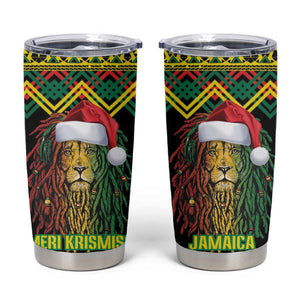 Black Jamaican Christmas Tumbler Cup Reggae Lion With Kente Pattern