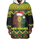 Black Jamaican Christmas Wearable Blanket Hoodie Reggae Lion With Kente Pattern