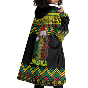 Black Jamaican Christmas Wearable Blanket Hoodie Reggae Lion With Kente Pattern