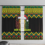 Black Jamaican Christmas Window Curtain Reggae Lion With Kente Pattern