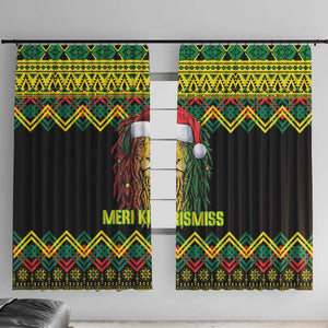 Black Jamaican Christmas Window Curtain Reggae Lion With Kente Pattern