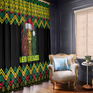 Black Jamaican Christmas Window Curtain Reggae Lion With Kente Pattern