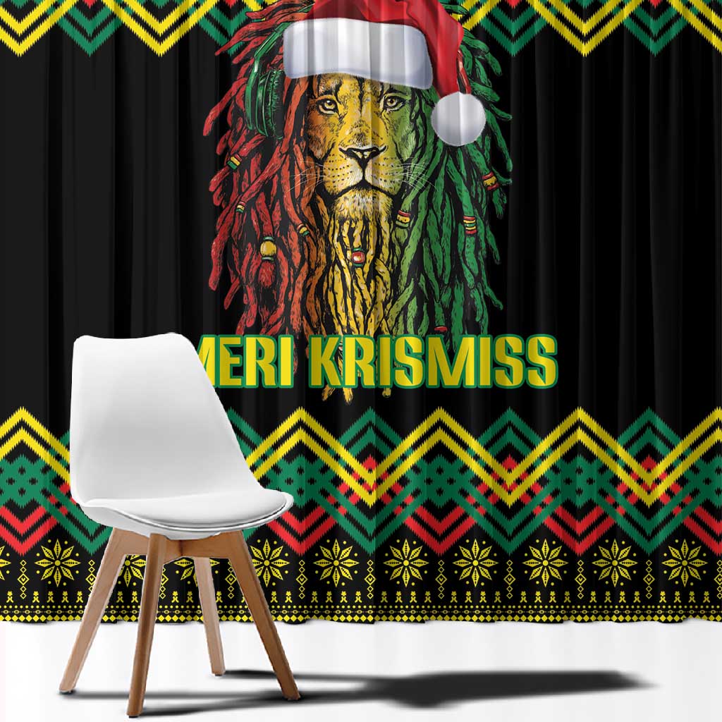 Black Jamaican Christmas Window Curtain Reggae Lion With Kente Pattern