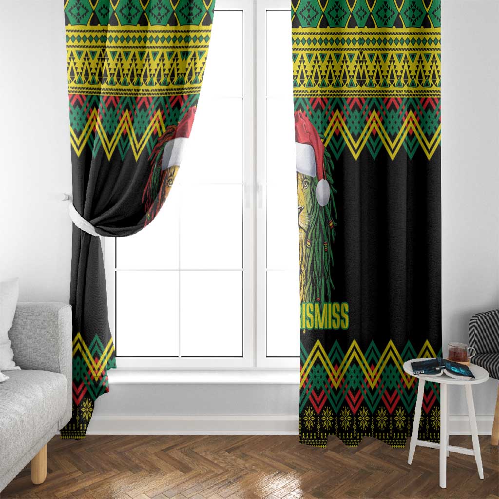 Black Jamaican Christmas Window Curtain Reggae Lion With Kente Pattern