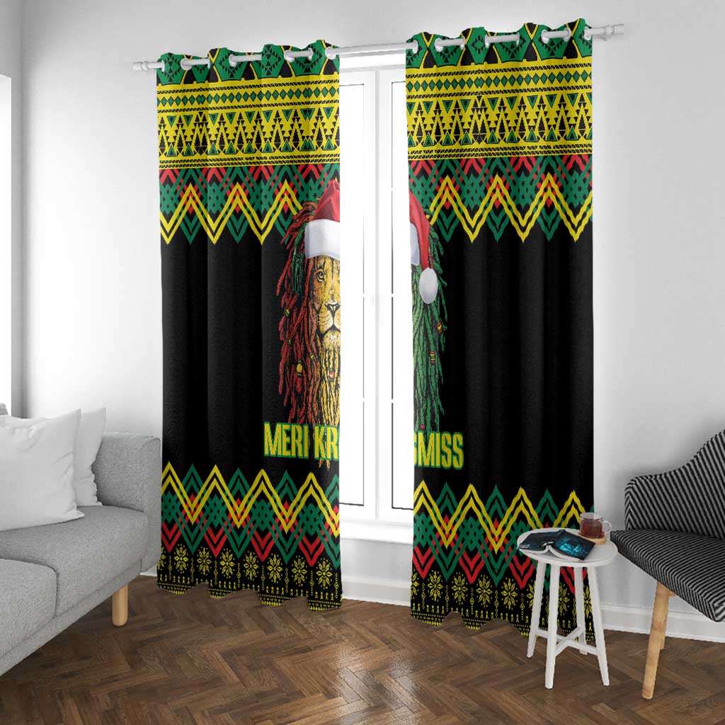 Black Jamaican Christmas Window Curtain Reggae Lion With Kente Pattern