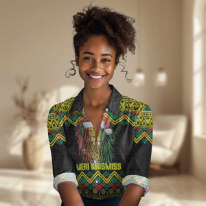Black Jamaican Christmas Women Casual Shirt Reggae Lion With Kente Pattern LT18