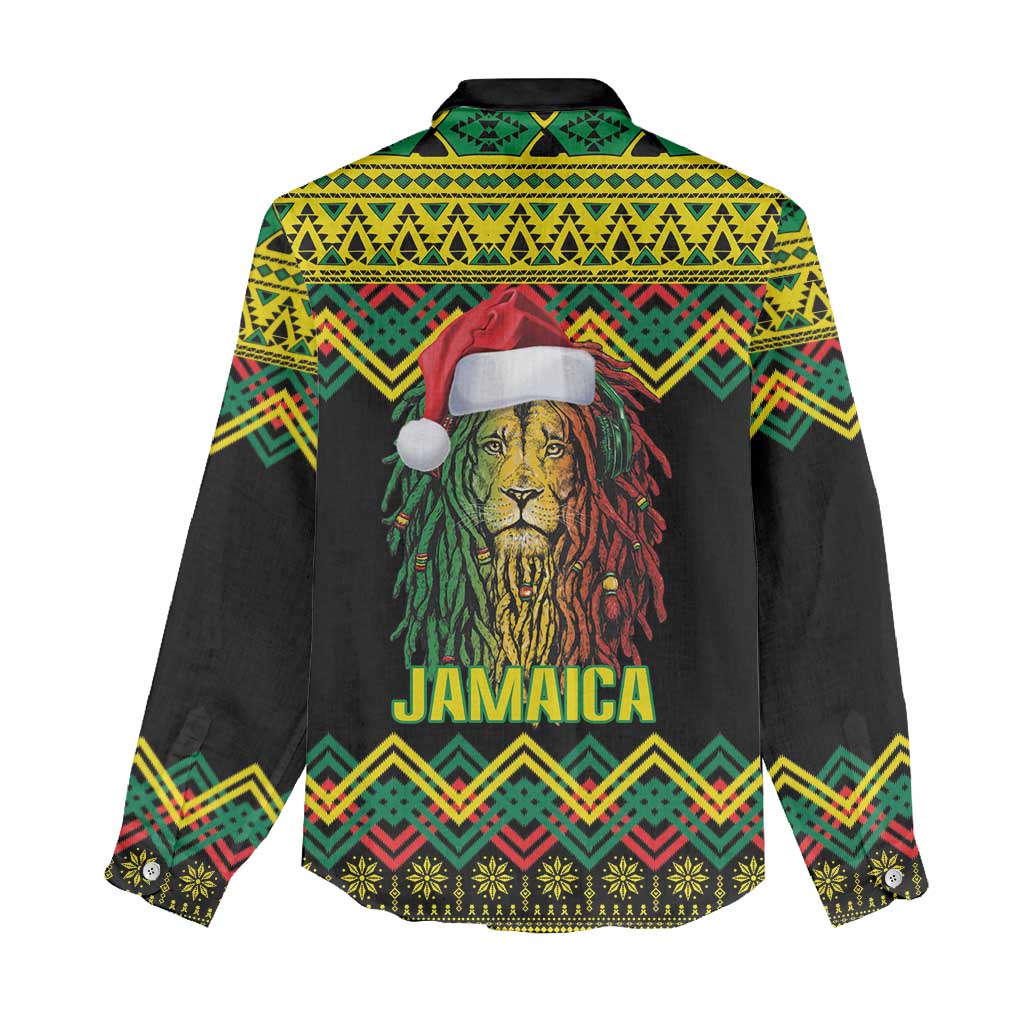 Black Jamaican Christmas Women Casual Shirt Reggae Lion With Kente Pattern LT18