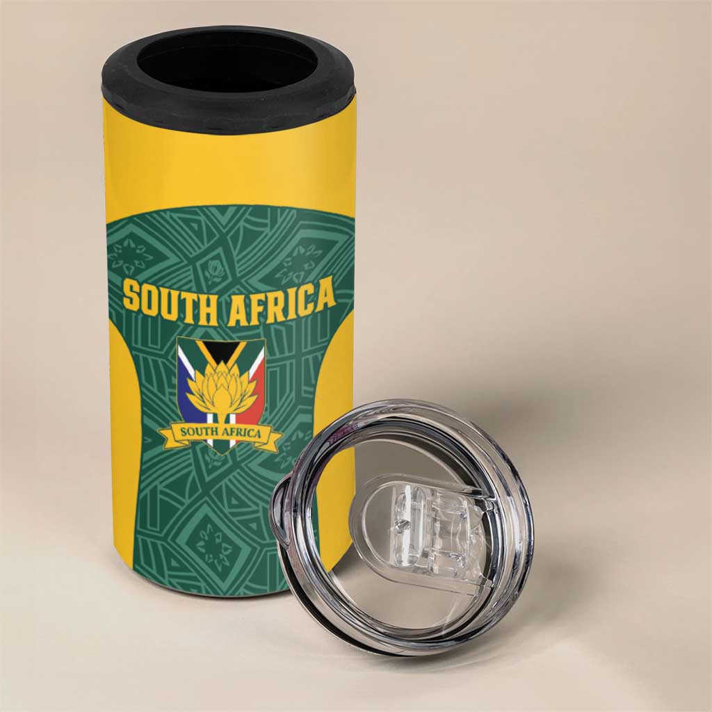 Custom South Africa Soccer 4 in 1 Can Cooler Tumbler Bafana Bafana Spirit African Pattern - African Pride