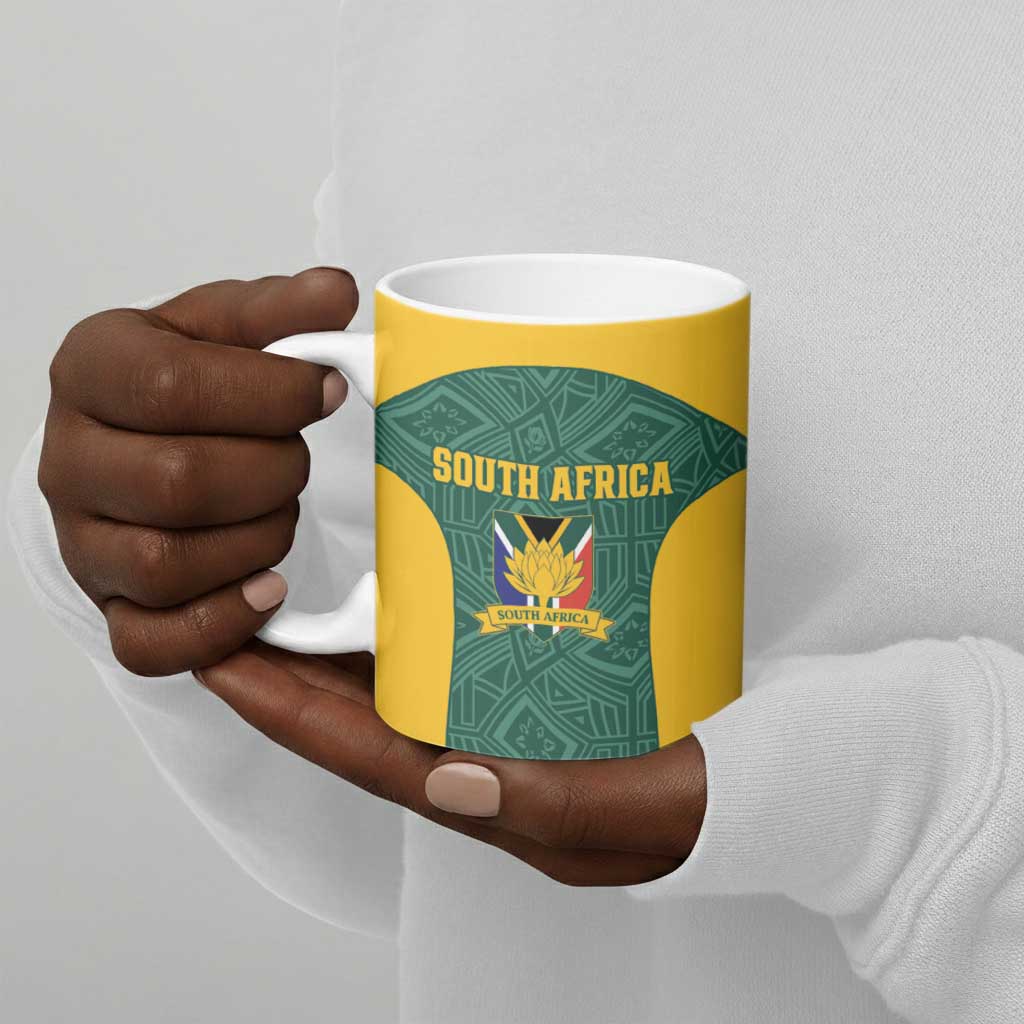 Custom South Africa Soccer Ceramic Mug Bafana Bafana Spirit African Pattern - African Pride