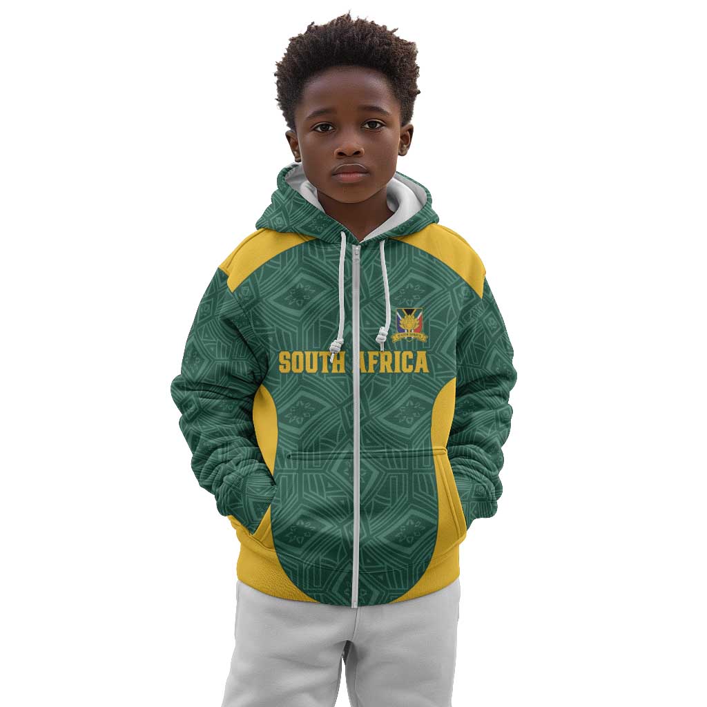 Custom South Africa Soccer Kid Hoodie Bafana Bafana Spirit African Pattern - African Pride