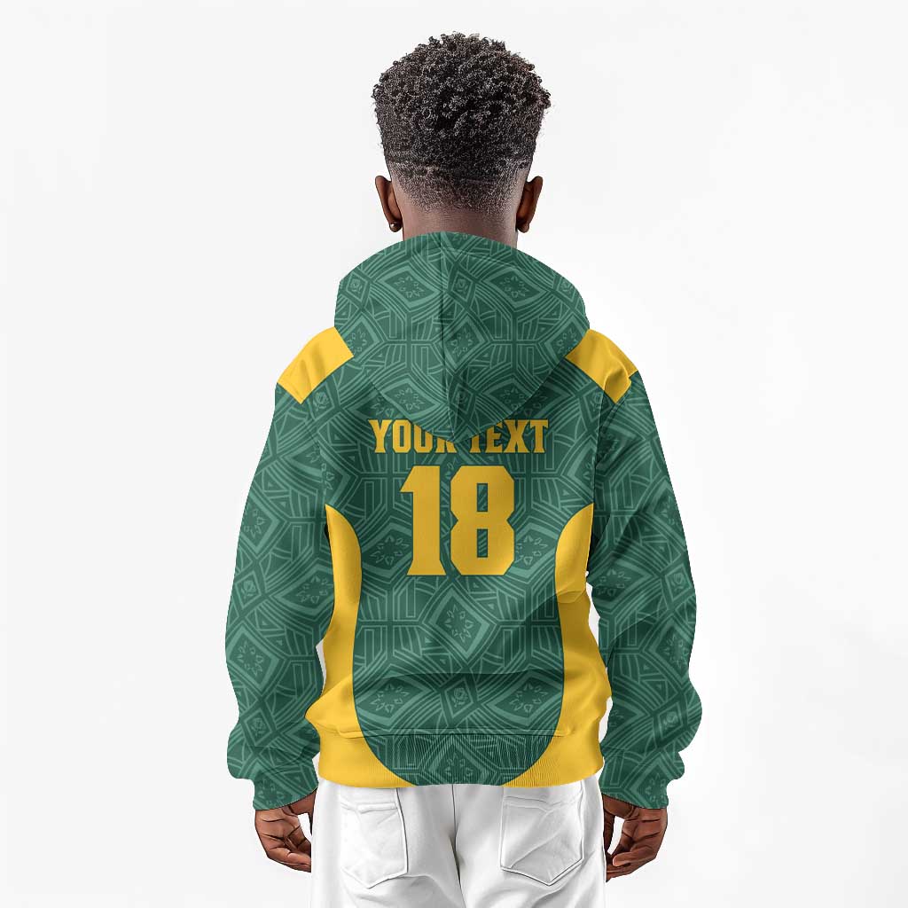 Custom South Africa Soccer Kid Hoodie Bafana Bafana Spirit African Pattern - African Pride