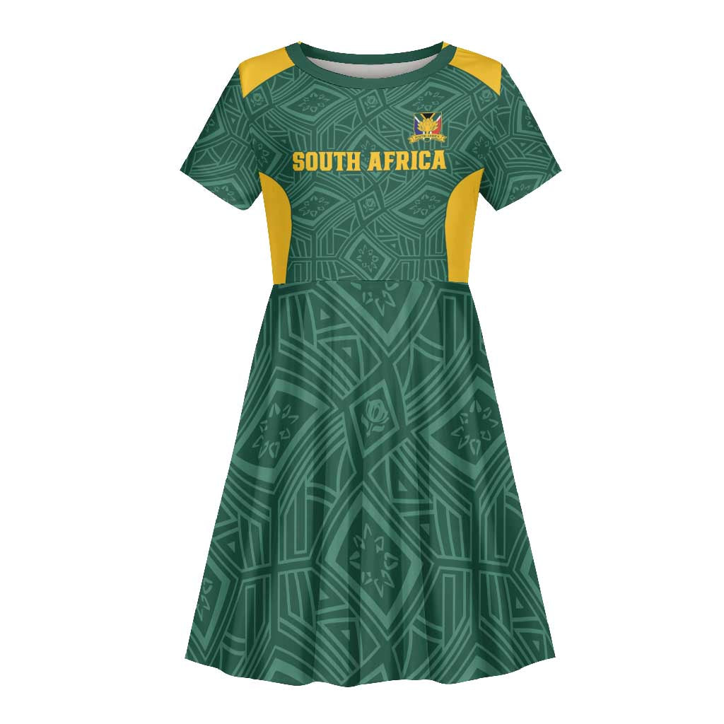 Custom South Africa Soccer Kid Short Sleeve Dress Bafana Bafana Spirit African Pattern - African Pride