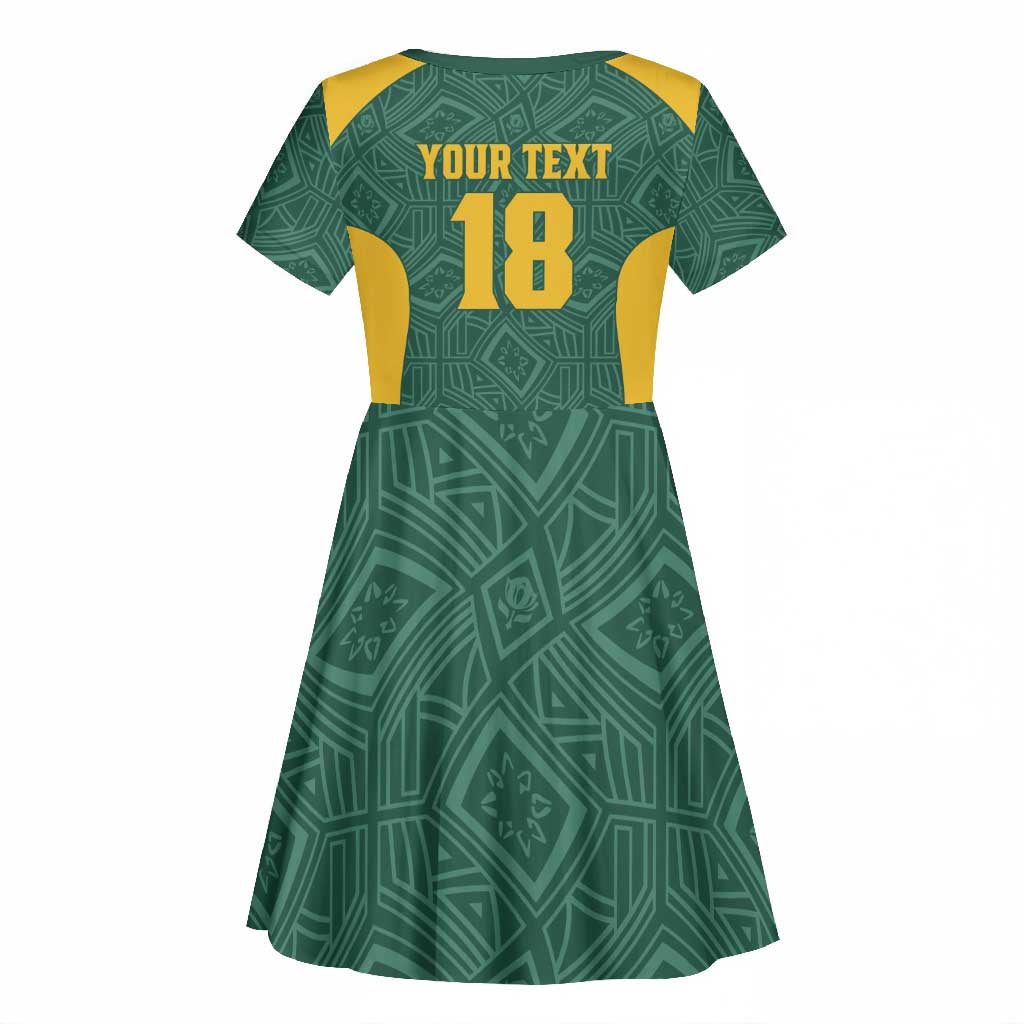 Custom South Africa Soccer Kid Short Sleeve Dress Bafana Bafana Spirit African Pattern - African Pride