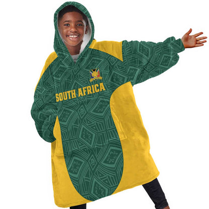 Custom South Africa Soccer Kid Wearable Blanket Hoodie Bafana Bafana Spirit African Pattern - African Pride