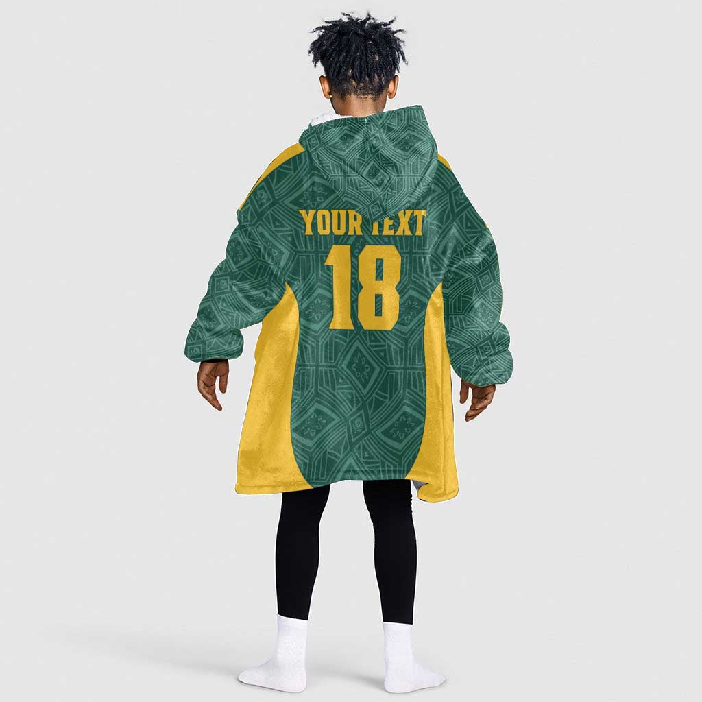 Custom South Africa Soccer Kid Wearable Blanket Hoodie Bafana Bafana Spirit African Pattern - African Pride