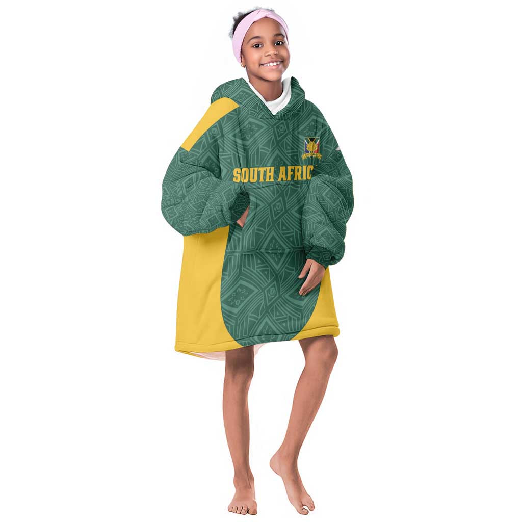 Custom South Africa Soccer Kid Wearable Blanket Hoodie Bafana Bafana Spirit African Pattern - African Pride