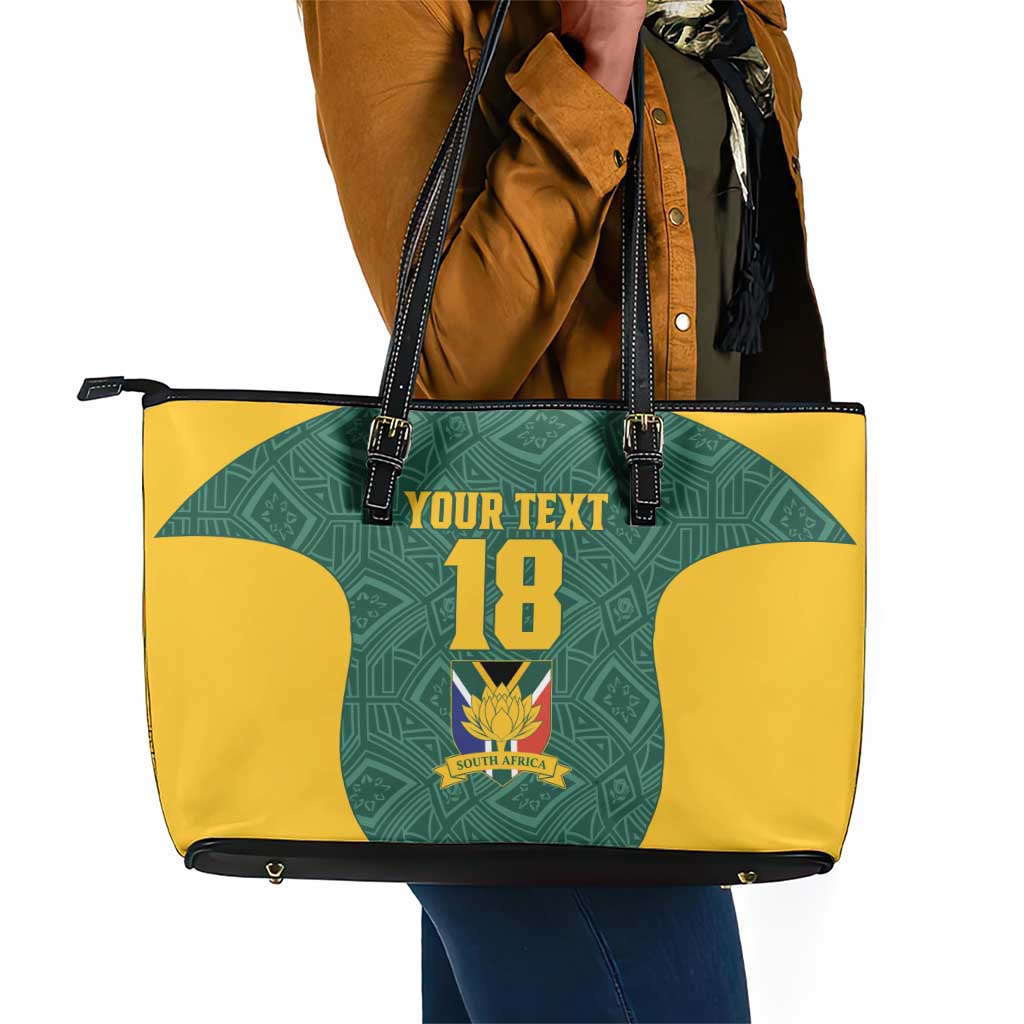 Custom South Africa Soccer Leather Tote Bag Bafana Bafana Spirit African Pattern - African Pride